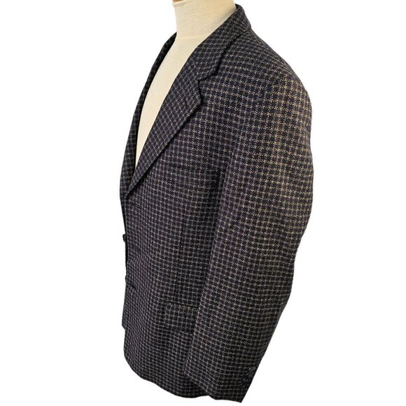 80s Jean Baptiste Caumont 3 Button Sport Coat Navy Taupe Wool Ventless Mens 42R - Picture 7 of 12